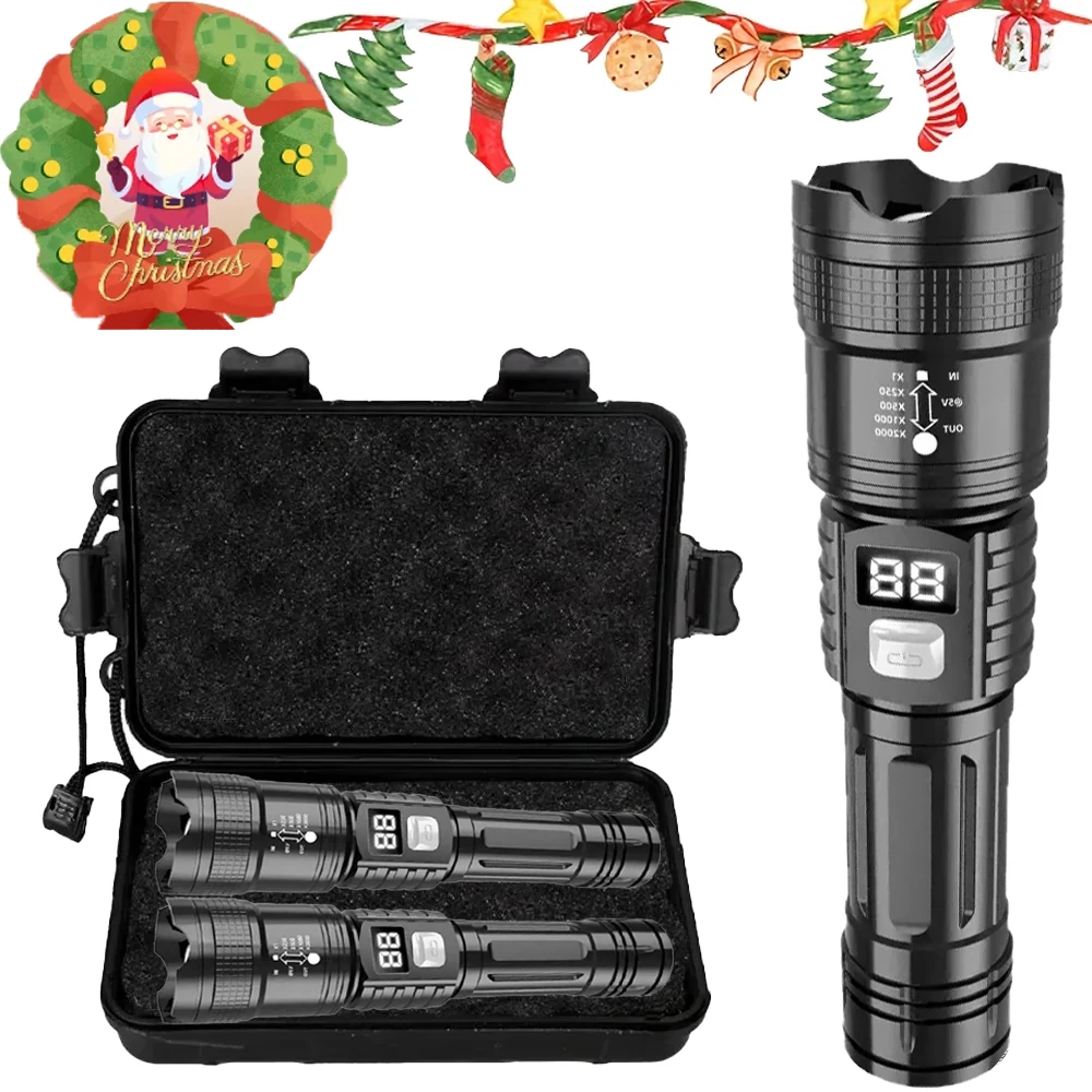 Exquisite Christmas Gift & Super Bright LED Flashlight USB Rechargeable Torch Telescopic Zoom Flashlight Outdoor Emergency Light