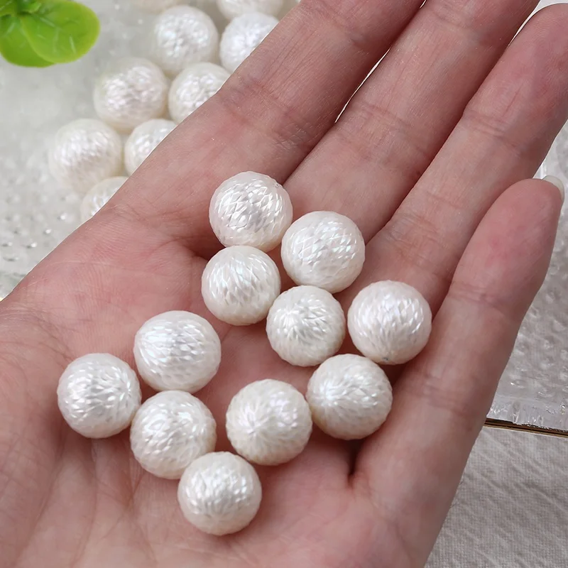 White 10-12mm Loose carved freshwater cultured large genuine round white pearl beads