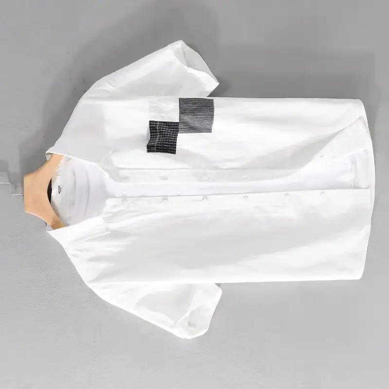 

Новая стильная повседневная хлопковая рубашка с коротким рукавом и пэчворком для мужчин, модная удобная верхняя одежда, Camisa Masculina, дропшиппинг