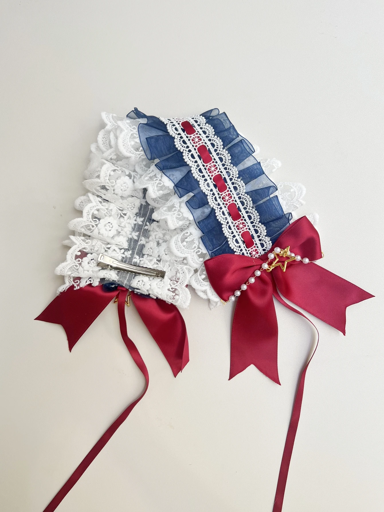 Cosplay Lolita Breite Spitze Stirnband Bogen Rüschen Haarband Faux Perle Kette Kreuz Japanische Mädchen Maid Kopfschmuck Für Frauen