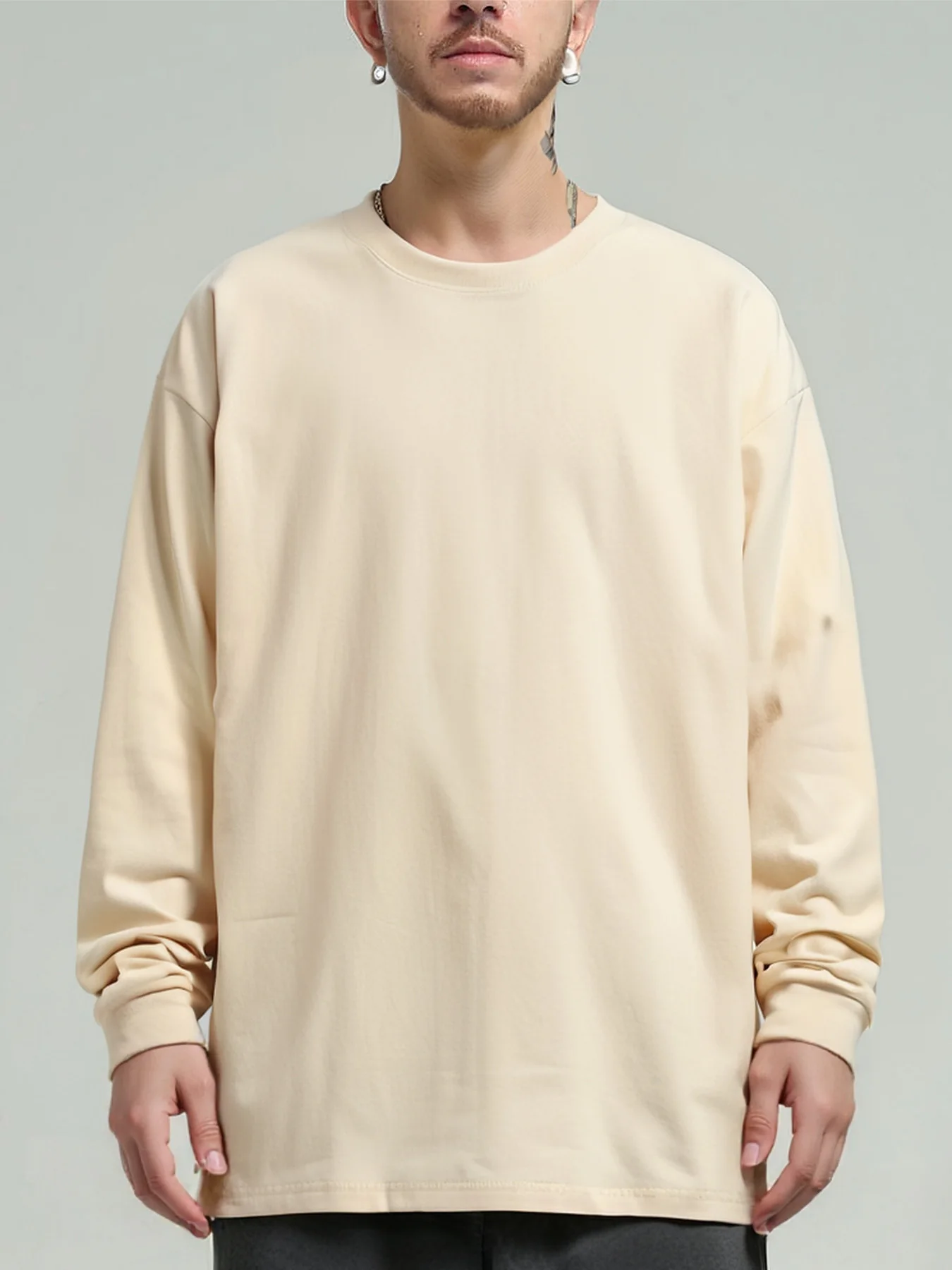 260 Grams Long Sleeved Pure Cotton T Shirt Autumn and Winter Solid O-Neck Tees Couple Loose Casual Top