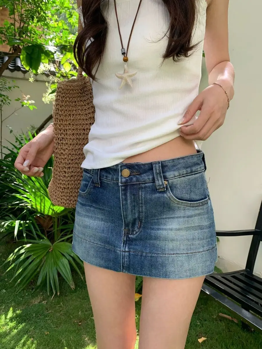 Retro Denim Skirt Women's Summer New Low-rise Skirt Design Spice Girls Culottes