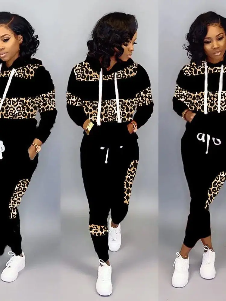 

Комплект с леопардовым принтом и пэчворком, женский, с высоким воротником, тай-дай, с длинными рукавами, из полиэстера, осенне-весенний, модный, повседневный, спортивный