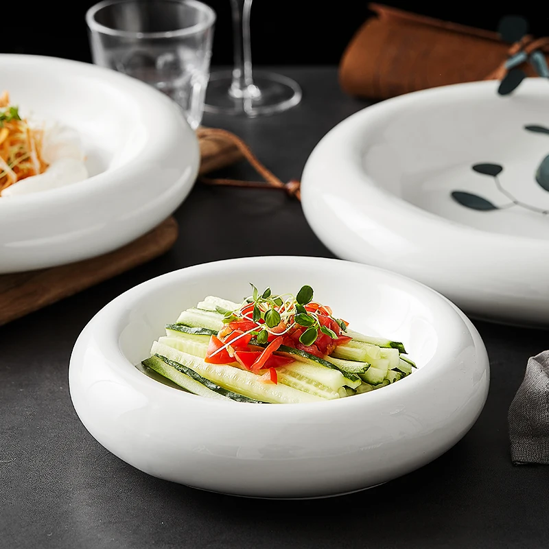 

Round Thick Vegetable Plate Hotel Restaurant Clubhouse Cold Dish Wobble Special Tableware Decorative Bowl Kitchen Supplies