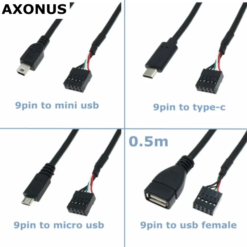 Cabo de Interface USB de 50cm DuPont 2.54mm 9Pin para Mini USB e Micro USB Tipo-C, Cabo para Cooler de CPU para CORSAIR Hydro Series H80i/H100i/H110i