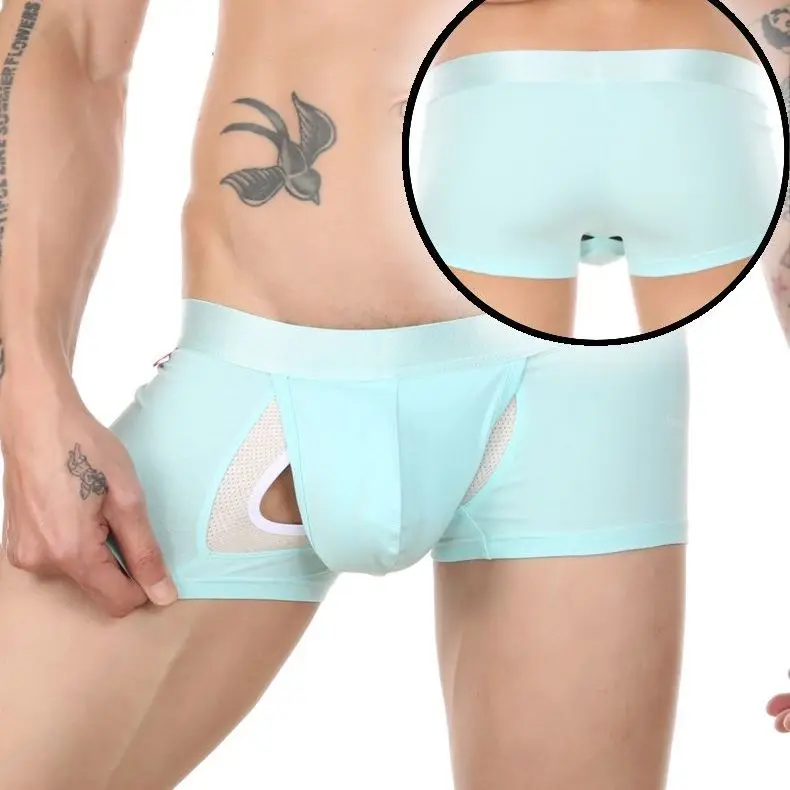 

Sexy Male Panties Cotton Separation Men's Underwear Penis Hole U Pouch Boxers Mid Rise Underpants Trunks Short Leg Boxer Briefs