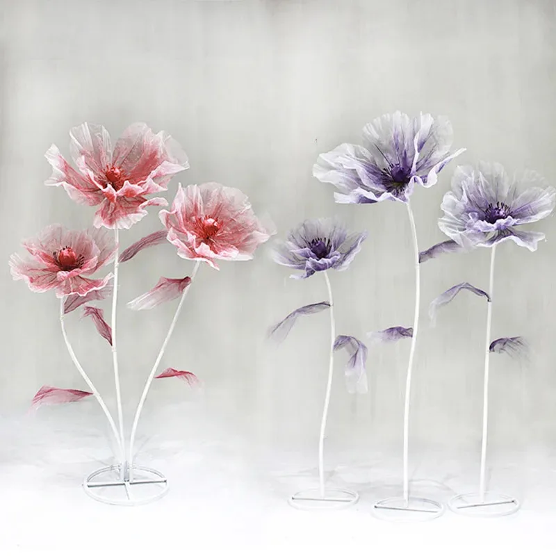 Imagem -02 - Silk Yarn Poppy com Suporte Wedding Road Guide Flower Stand Birthday Party Event Backdrop Decor Window Ornaments Pcs Set