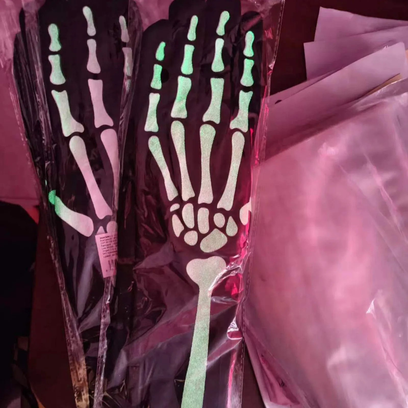 Guantes de esqueleto que brillan en la oscuridad para Halloween, medias de tendencia de moda con estampado de esqueleto, conjunto de 2 piezas, traje de fiesta y baile con personalidad