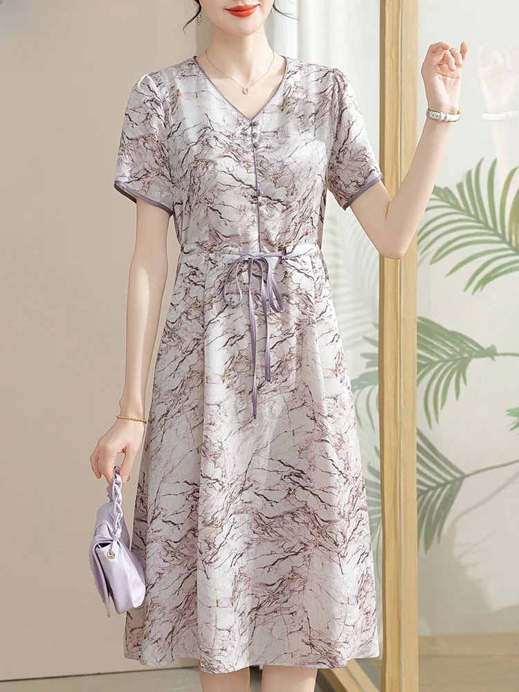 

Ele Midlife Mom Summer Dr Trendy Small Size 2025 New Sle Big Size Midlife Women's Dr Summer Faion V-ne Midi D...