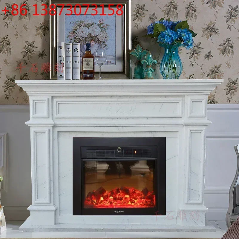 Marble fireplace stone white marble European simple lines American living room decoration cabinet ornament decoration