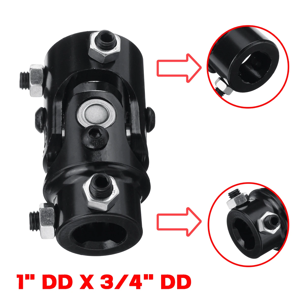 

1" DD X 3/4" DD BLACK Steering U Joint Coupler From 1" Column to 3/4" DD Shaft