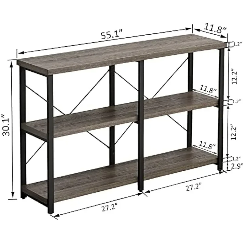 GRELO HOME-Mesa De Consola Rústica Para Entrada, Sofá Industrial, Mesa De Entrada Com Arrumação, Estante Aberta, Carvalho Cinza,