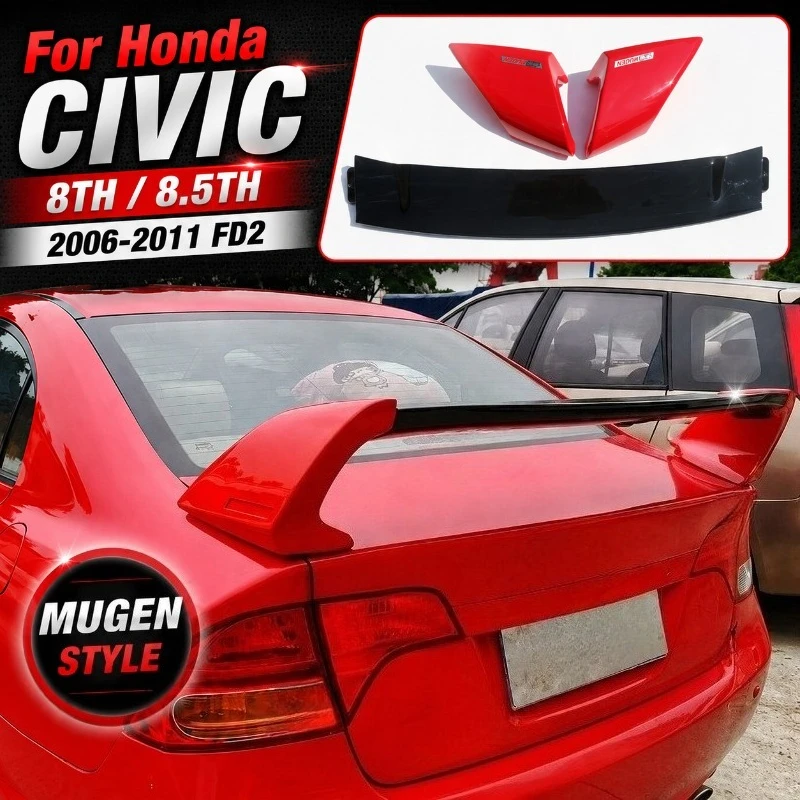 3 PCS Car Spoiler Wing For Honda Civic 8th 8.5th 2006-2011 FD2 Rear Trunk Wing Diffuser Tail Fin Body Kits Auto Accessories