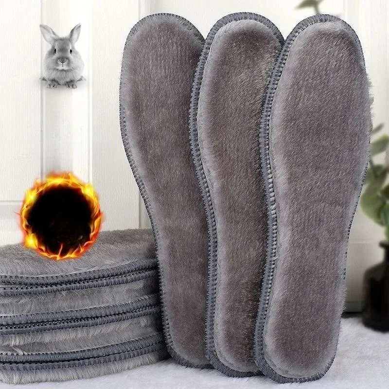 2/4Pcs Thicken Warm Plush Insoles Women Men Faux Rabbit Fur Winter Long Plush Self Heated Insert Deodorant Breathable Shoe Pads