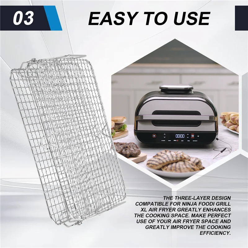 ABBK- رف مقلاة هوائية لمقلاة الهواء نينجا فودي شواء XL، رف تجفيف متعدد الطبقات، ملحقات مقلاة الهواء