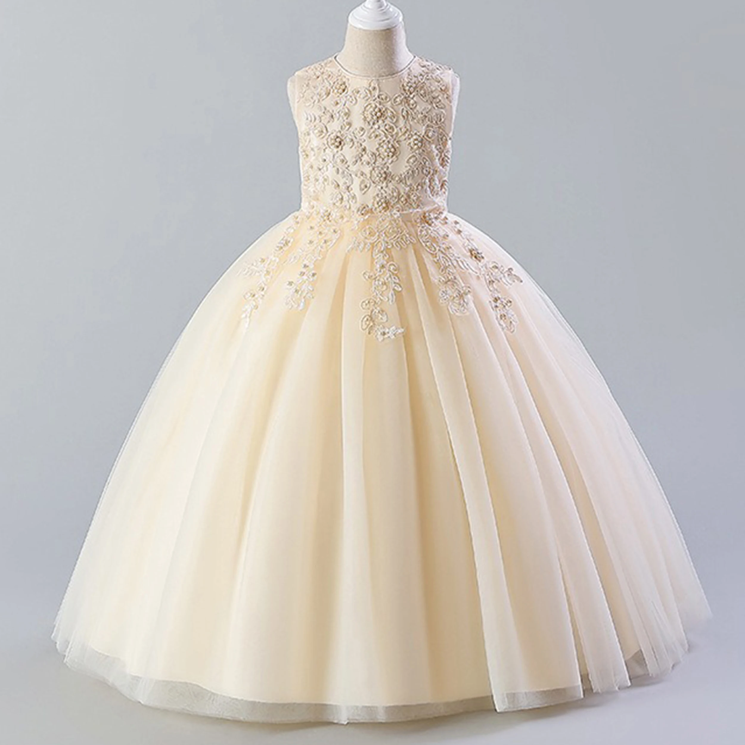 HXCMall для маленьких и больших девочек, 3D вышитое бисером кружевное платье с цветочным узором для девочек на день рождения, длинное пышное платье M337