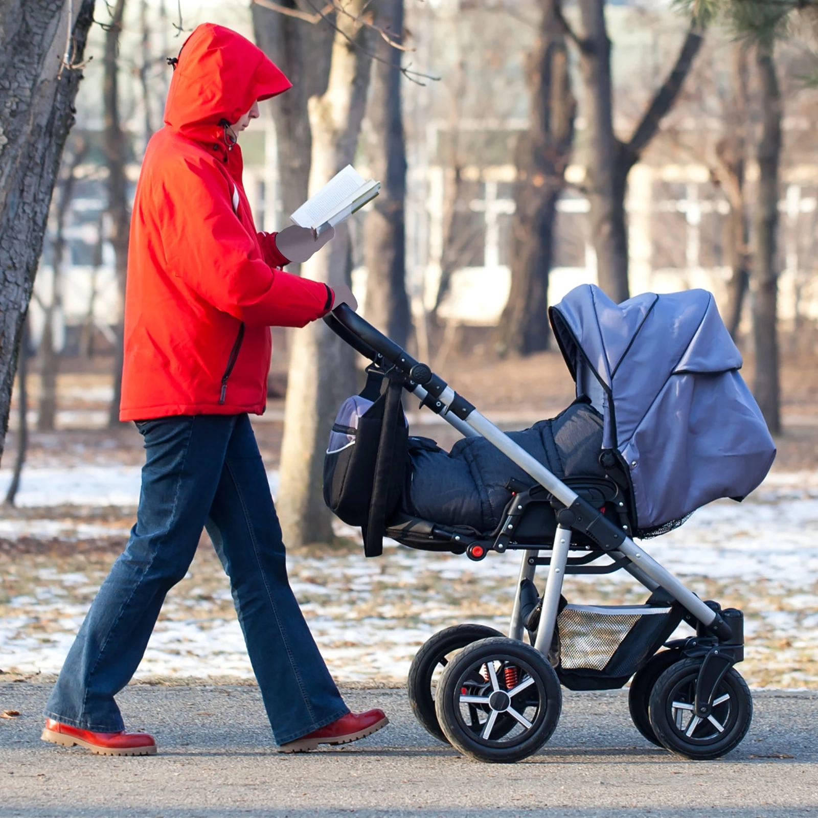 1 par de guantes gruesos a prueba de viento para cochecito de bebé, guantes universales cálidos para carrito de cochecito, calentadores de manos impermeables, color gris