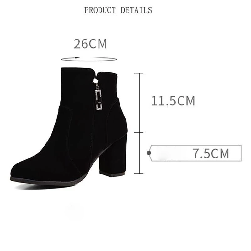 

SIMLOVEYO Mature Female Ankle Boots Round Toe Chunky Heels 7.5cm Decoration Size 50 51 52 Women Bota