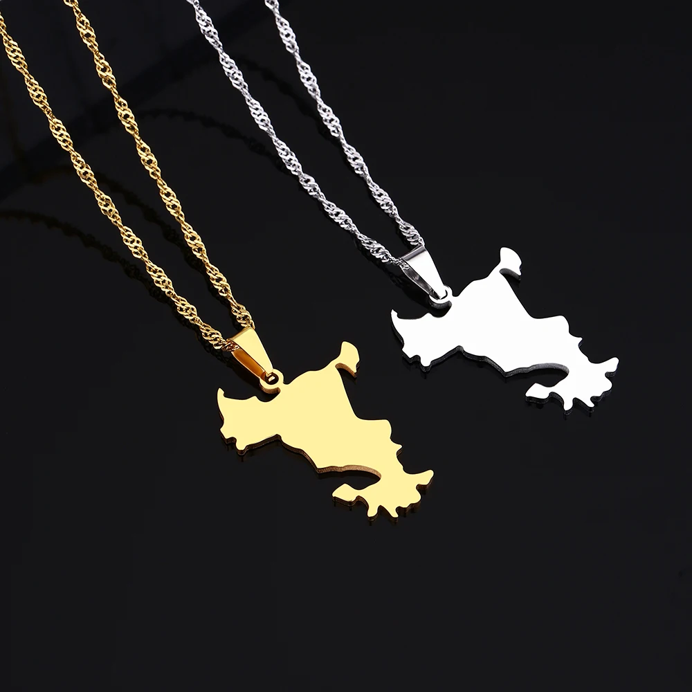 New France Mayotte Map Pendant Necklace For Women Girls Gold Color Charm Stainless Steel Jewelry Ethnic Birthday Party Gifts