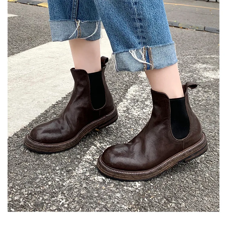 

Женские осенне-зимние ботильоны «Челси» со складками из конской кожи на резинке