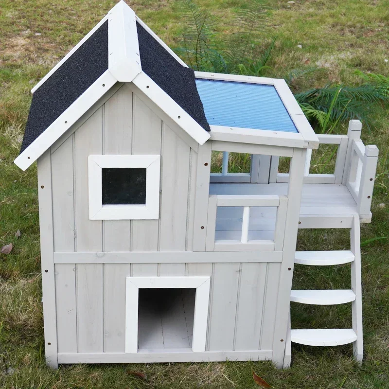 Solid Wood Pet Nest Indoor and Outdoor   Nest Household  Air Conditioning House Cage Cat House   Villa