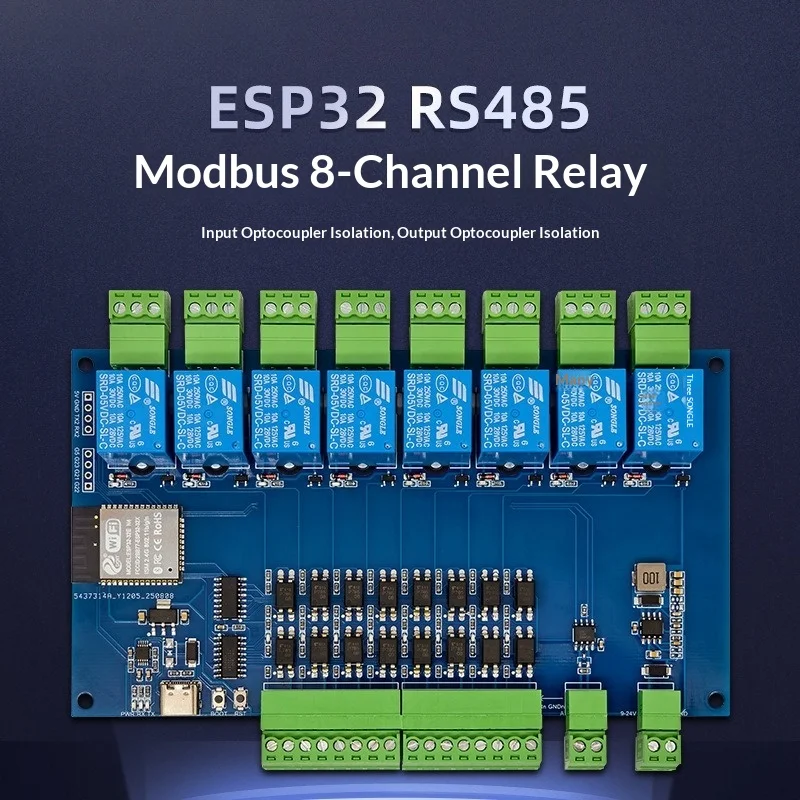 Esp32 Modbus Eight-way Relay Rs485 8 Input 8 Output Optocoupler Isolation Optional Shell