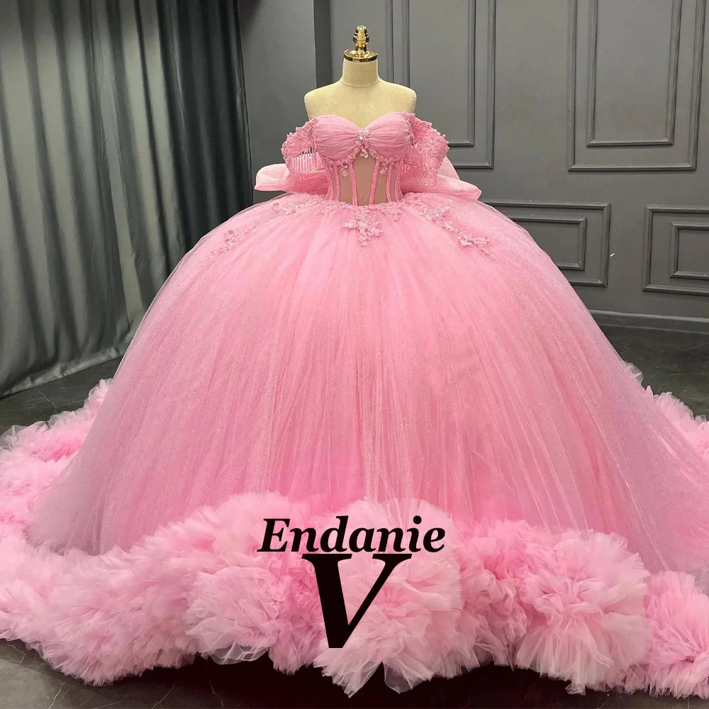Vendanie clássico quinceanera vestido para meninas bowknot fora do ombro apliques lantejoulas vestidos para quinceanera personalizado