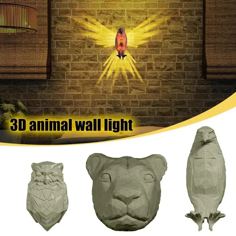 

3D Wall Light Owl Eagle Lion Statue Night Lights Animal Sconces Wall Lamp Modern Decorations for Home Bedroom Christmas Gifts