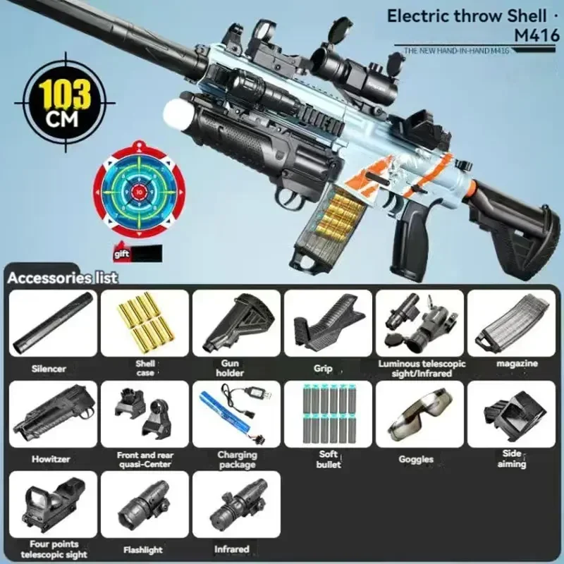 ปืนของเล่น M416กระสุนนิ่ม, ปืนลมอาวุธยิงด้วยมือ2โหมดสำหรับผู้ใหญ่เด็กเกมกลางแจ้ง