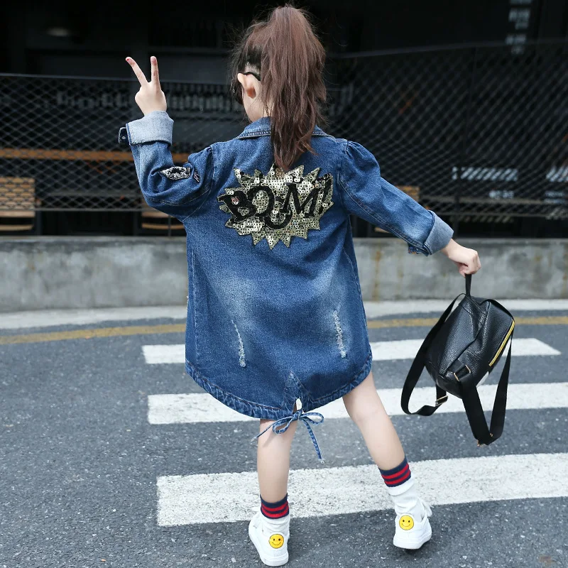 New Arrival 2023 Autumn Baby Girls Denim Jacket Girls Sequined letters pattern Denim Outerwear Jacket Coat Child Casual Jacket