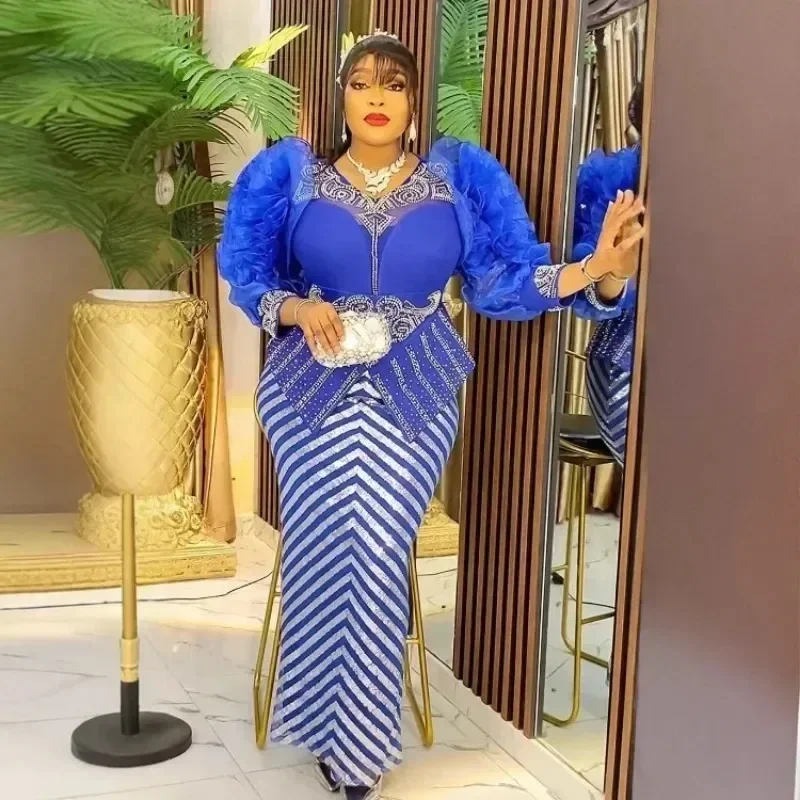 

Customized Plus Size Evening Dresses for Women African Luxury Sequin Gown Elegant Christmas Wedding Party Long Dress Ankara Ladi