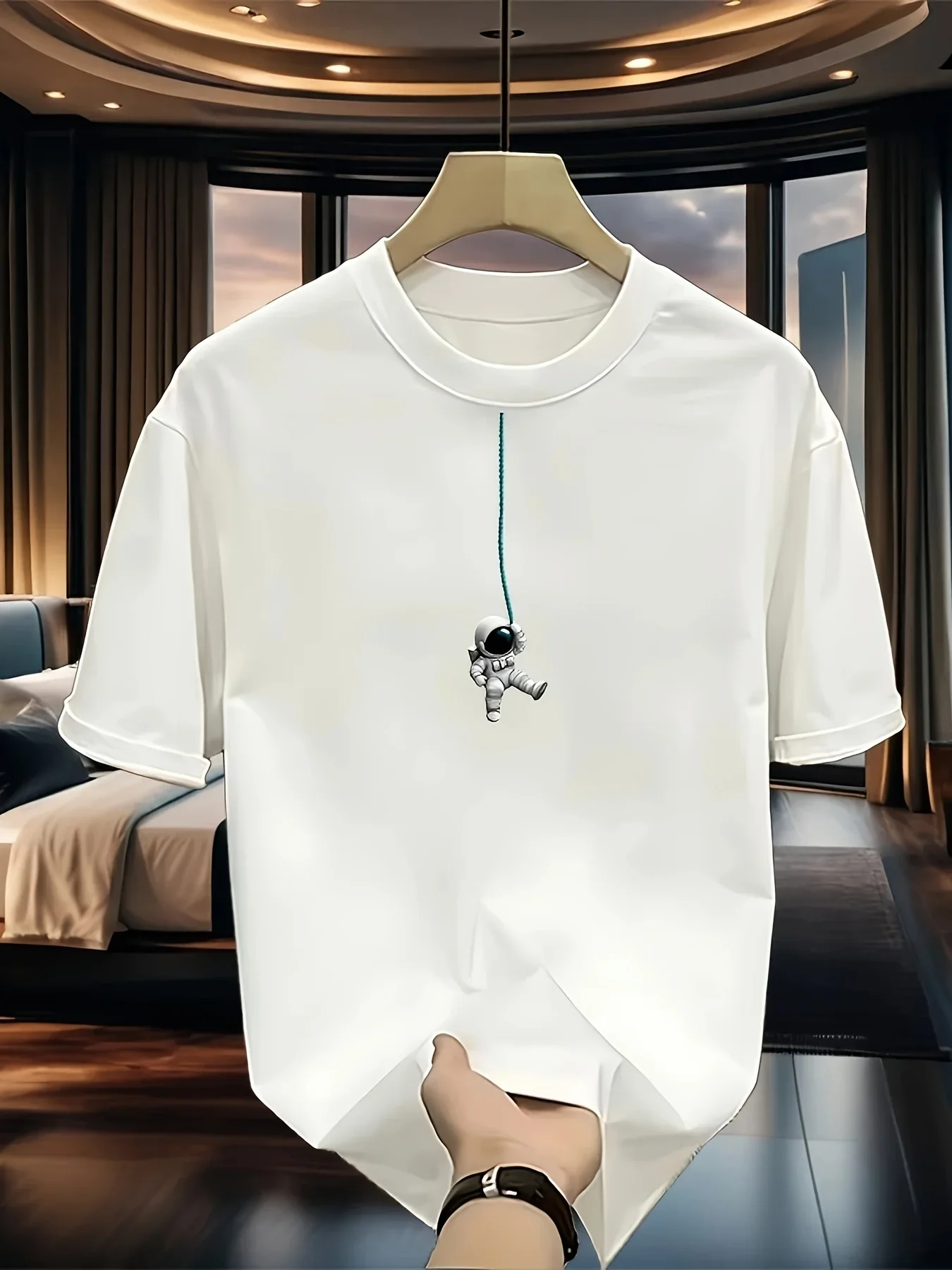 Niedliches schwingendes Astronauten-T-Shirt für Herren mit Weltraummuster, extra großes, kurzärmliges Oberteil aus Baumwolle, Sommer-Streetwear