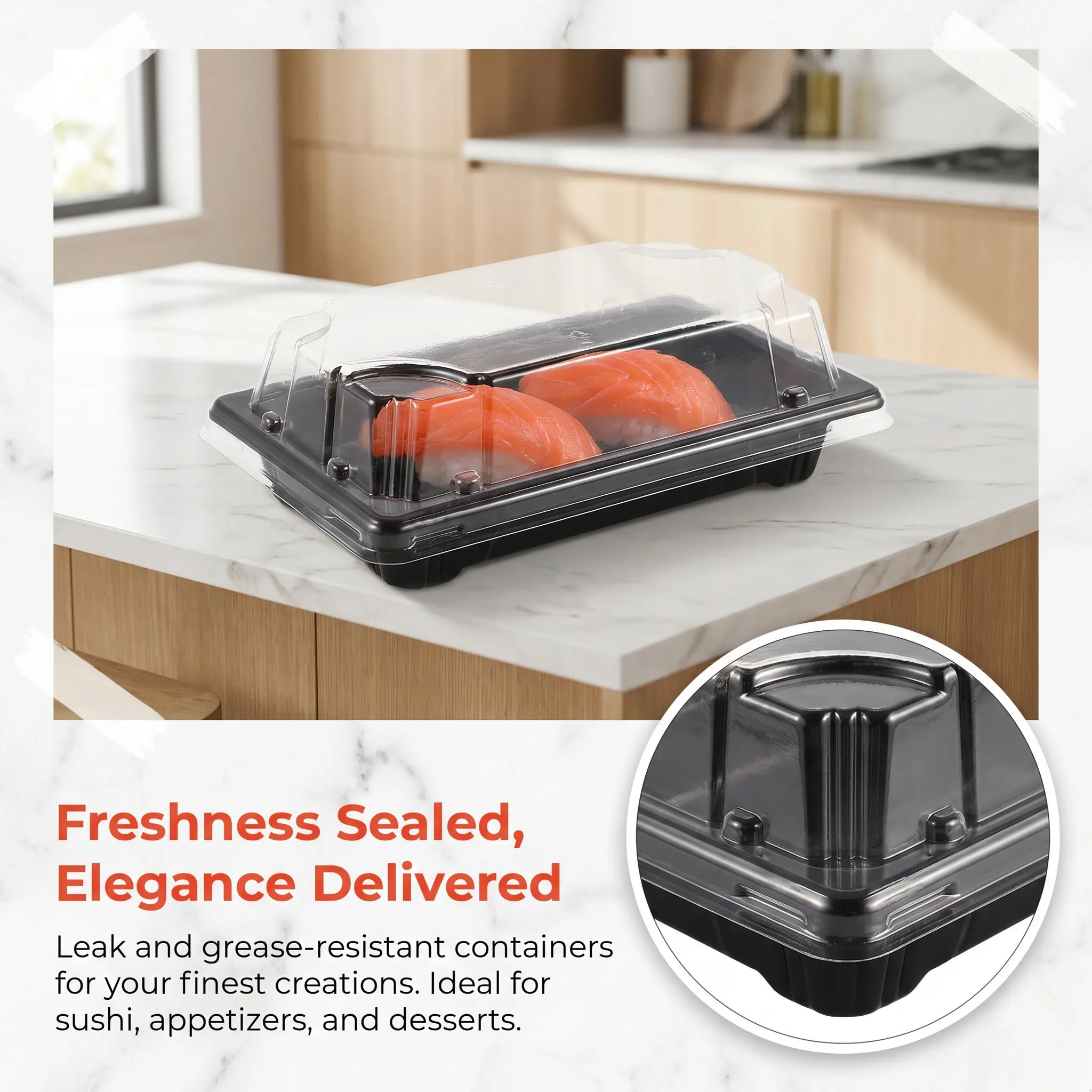 100pcs Black Sushi Takeout Boxes – Thickened Eco-Friendly Heat-Resistant Disposable Food Containers for Food Trucks