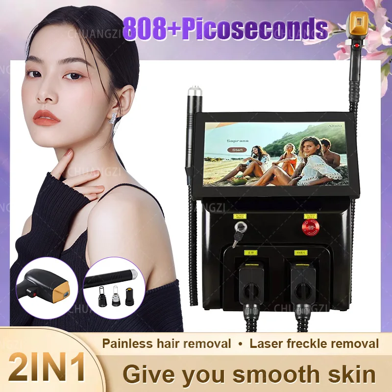 

2in1 Soprano Titanium Ice Platinum Diode 755 808 1064nm 3 Wavelength Laser ND:YAG Machine Painless Hair Removal Machine