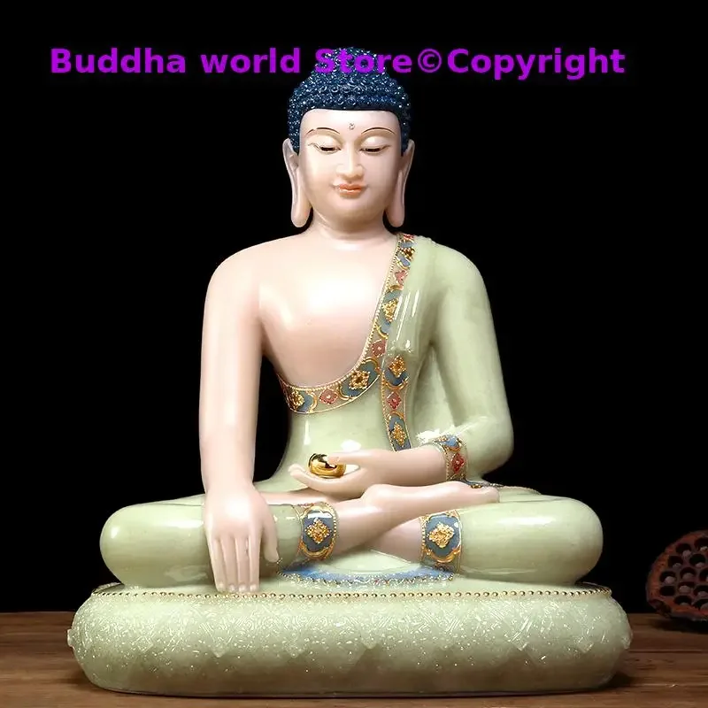 41CM Large TOP GOOD gilding jade Thailand Asia seated Buddha statue home Temple efficacious Talisman Mascot carving Sculpture