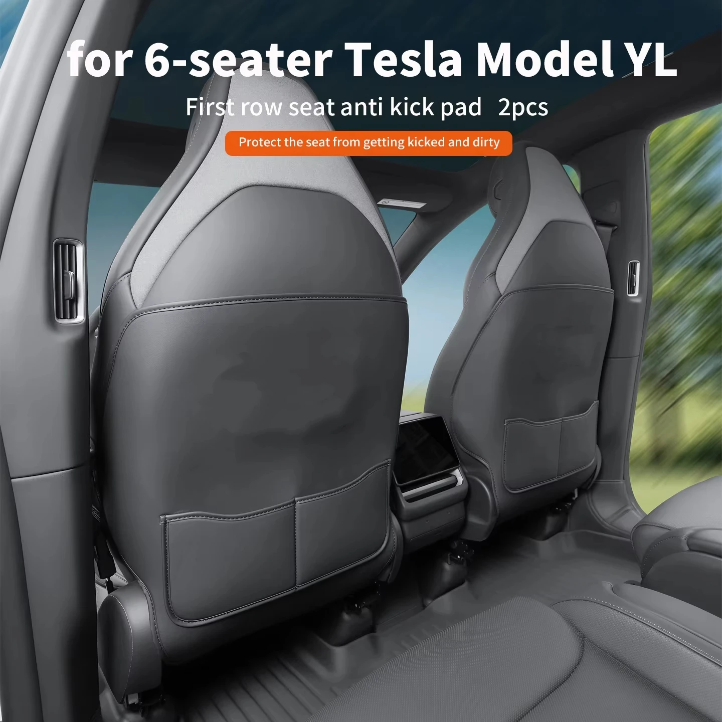 For Tesla Model YL 6-Seater Car Seat Back Anti Kick Pad Leather Full Surround First Row Seat Anti Scratch Pad Protector Cover