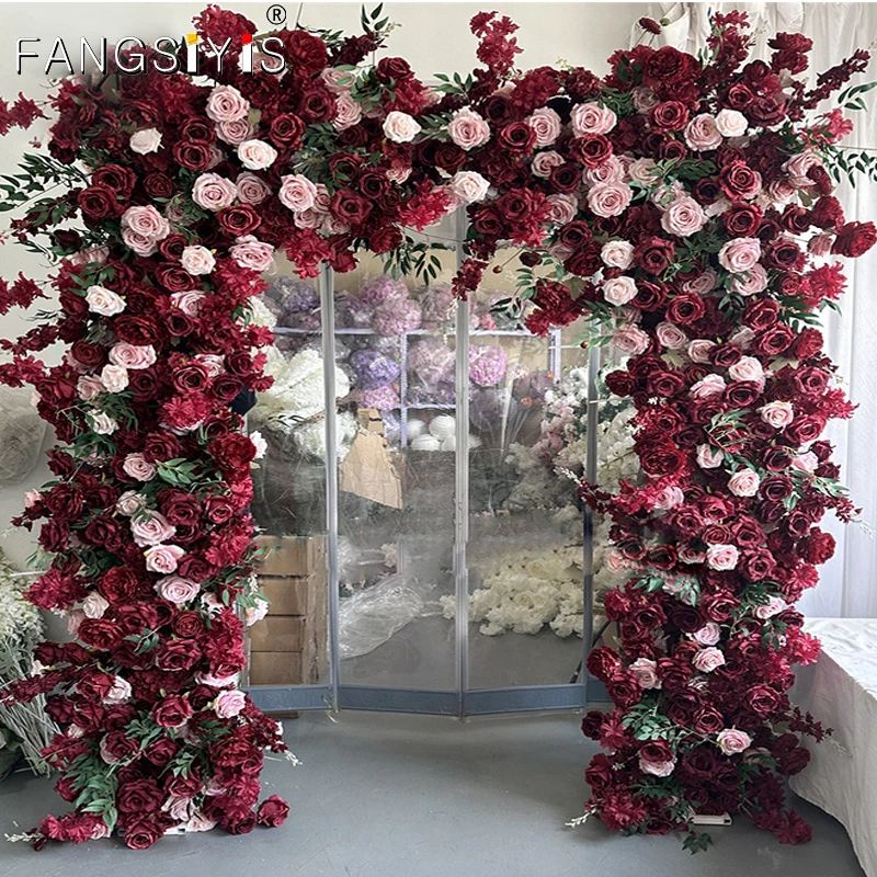 

Red Rose Orchid Wedding Table Runner Centerpieces Decor Floral Ball Flower Strips Event Backdrop Arches Flower Row Arrangement