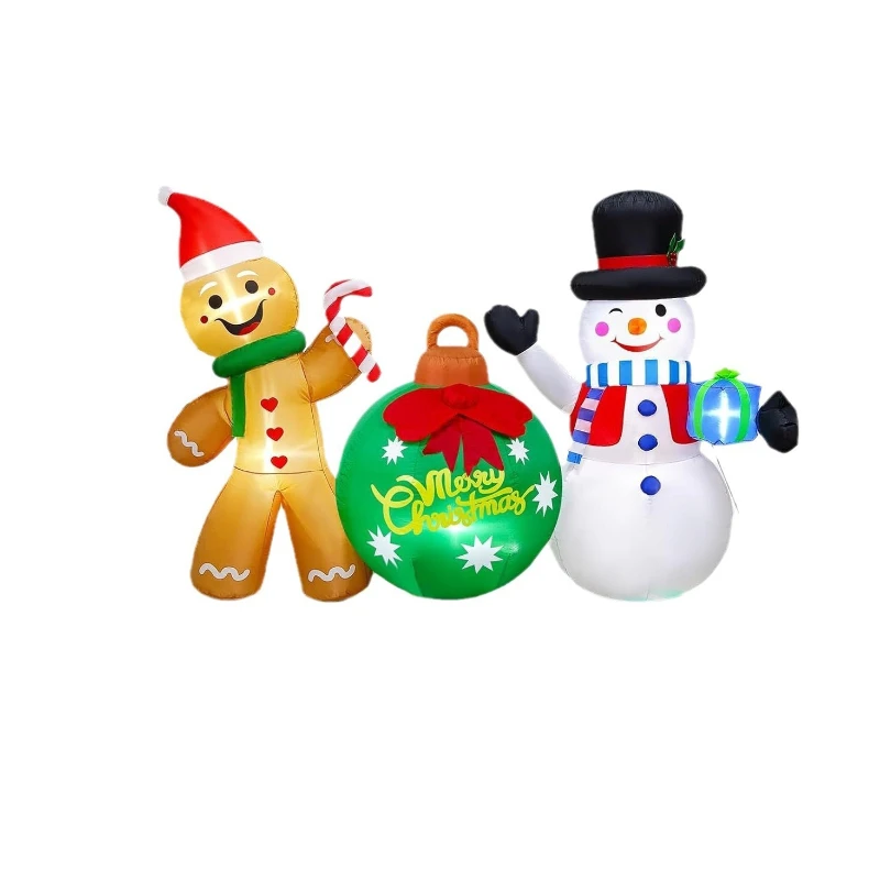 

Christmas inflatable snowman gingerbread man Christmas bell combination air mold led luminous decorative garden ornament
