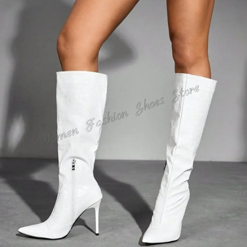 

White Side Zipper Boots Stilettos High Heels Knee High Pointed Toe High Heel Shoes for Women Heels 2025 New Zapatos Para Mujere