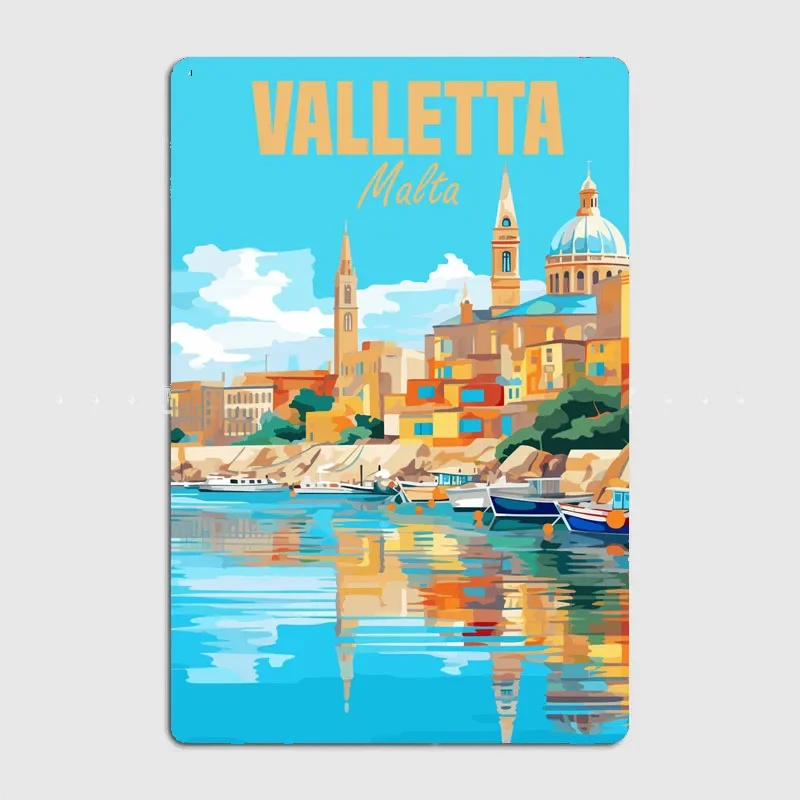 Valletta Malta Travel Scenic Spot Vintage Poster Metal Sign Kitchen Wall Art Decor Garage Room Decor Tin Home Decor