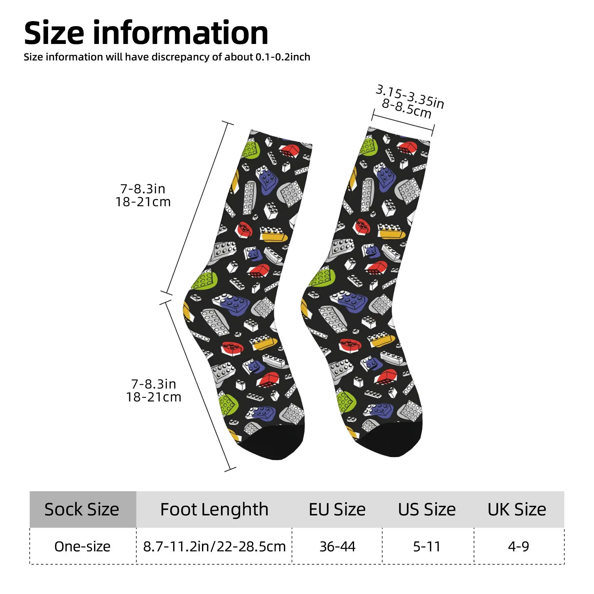 1pc Play With Me  Mustard Yellow  Building Bricks Blocks Printed Men's Socks  Novelty Harajuku Pattern Crew Sock Casual Gift