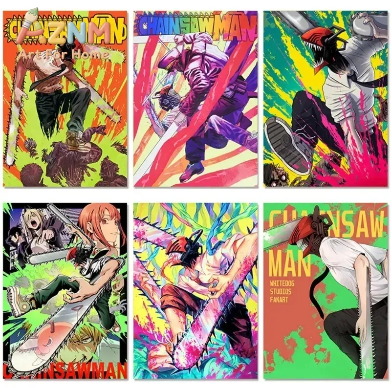 AZNM Chainsaw Man Anime Canvas Wall Art Denji Colorful Pop Manga Character Canvas Print Bedroom Home Decor Poster