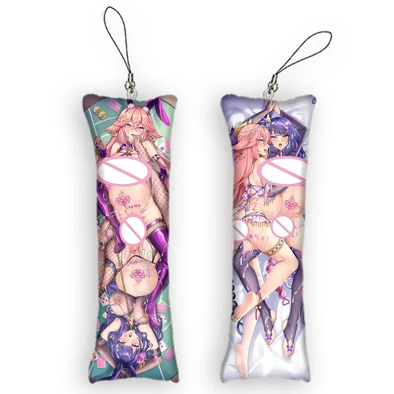 4x12cmGenshin Impact Dakimakura  Mini Keychain Cute Anime KeyChain Yae Miko Raiden Shogun Decor Pendant Gesnhin Fans Gift