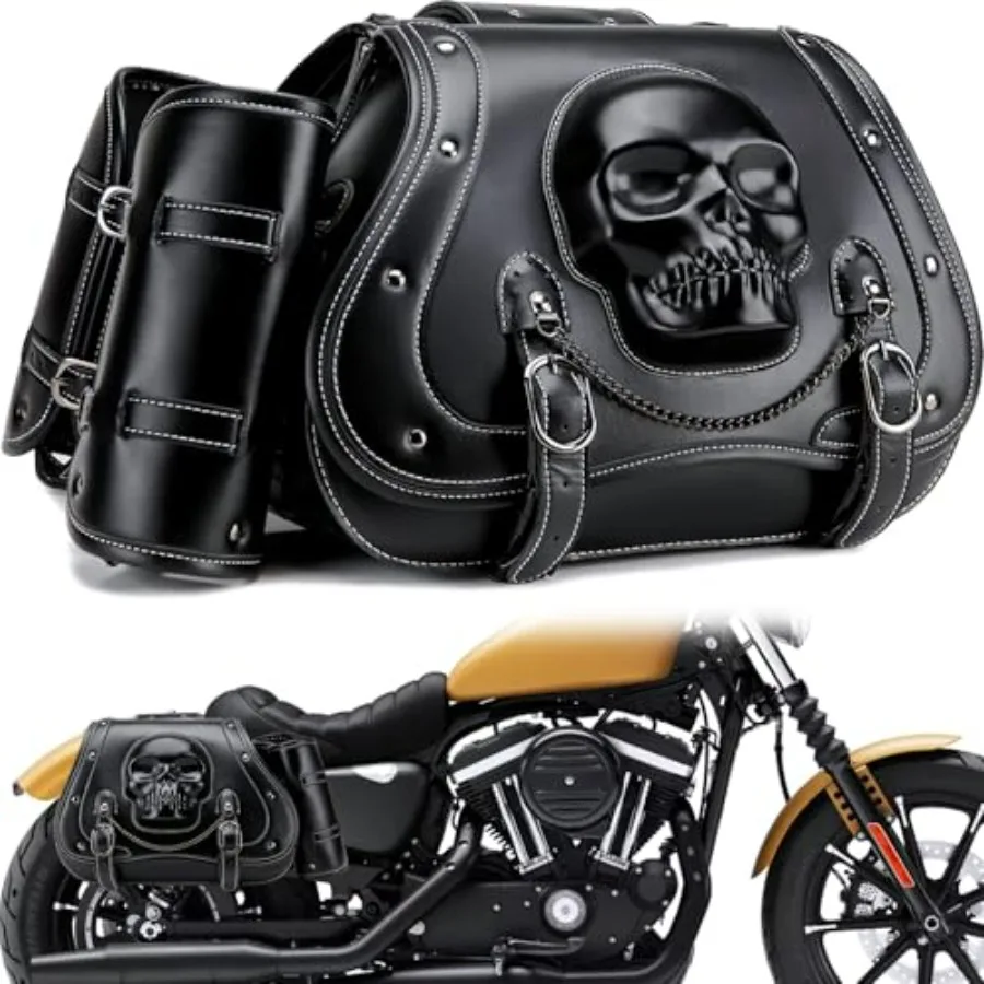 

Motorcycle Saddlebag 30L Leather Waterproof Side Saddle Bags with Cup Holder Universal Powersports Saddlebags for Harley Davids