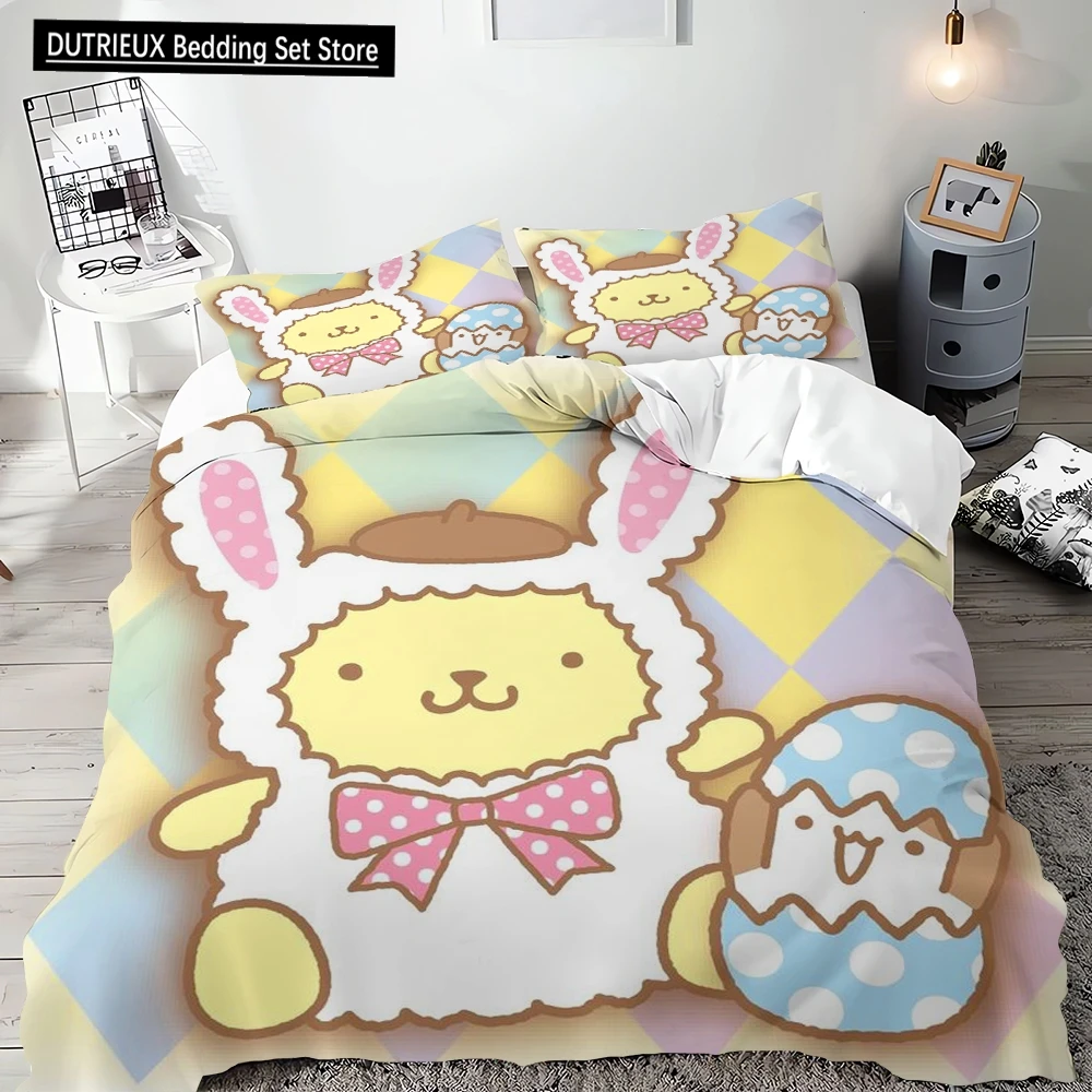 

2pcs, 3pcs, Pompompurin Single Double Bed King Size Microfiber Needlework Bedding Pillowcase Quilt Cover Multi-piece Set