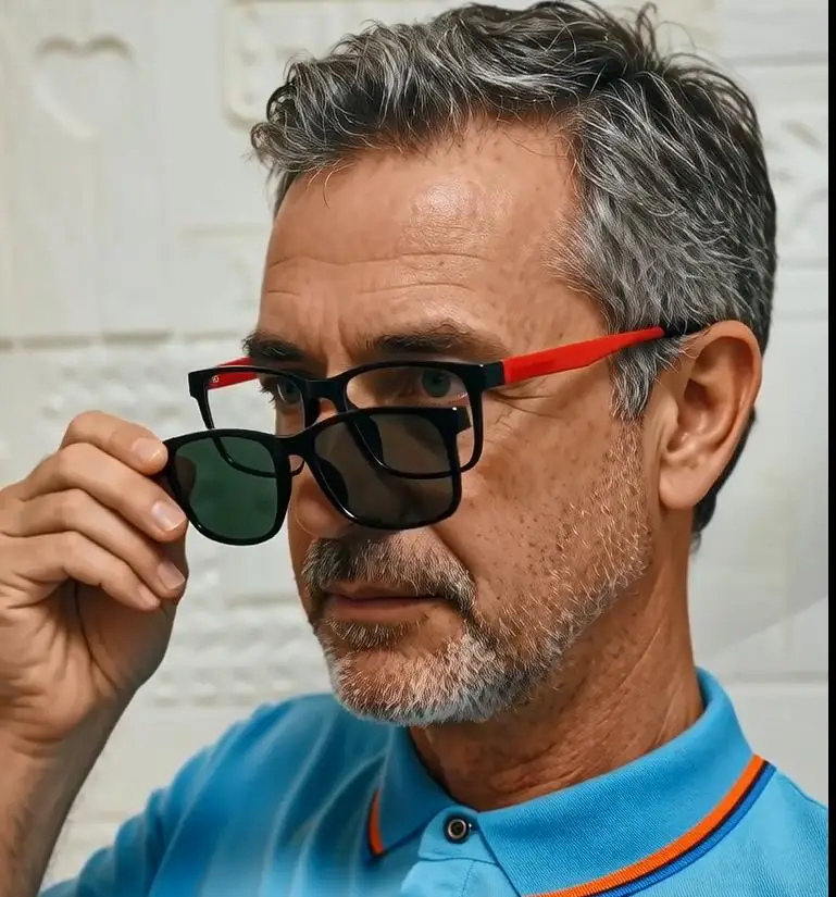 

Full Season ULTEM Dual Colors Square Clip on Optician Eyeglasses with Magnetic Polarized Sunglasses Lenses for Men 011
