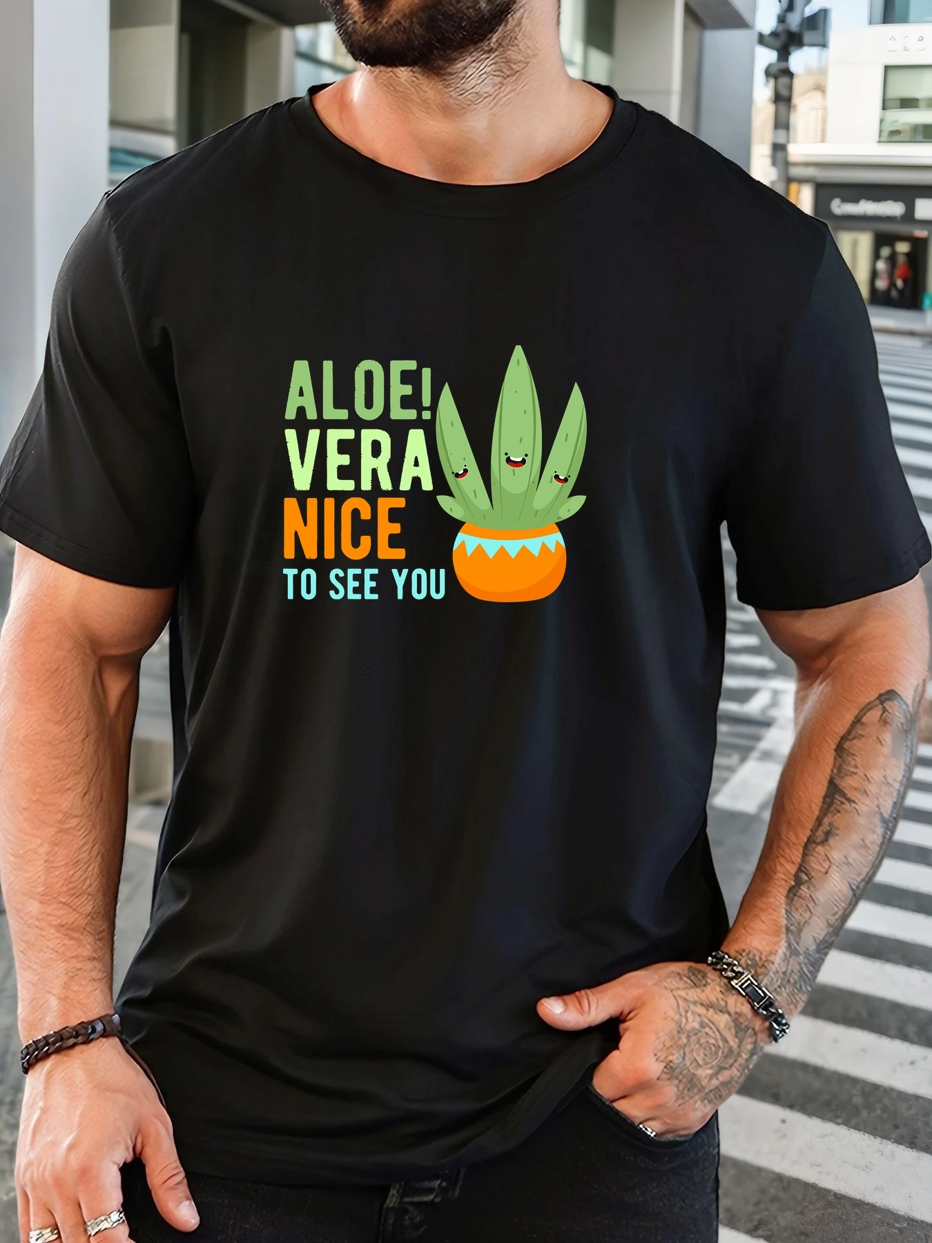 

Men's 100% Cotton Printed T-Shirt ALOE! VERA NICE TO SEE YOU Pattern Summer Casual Oversized Round Neck Short Sleeve Daily Tee