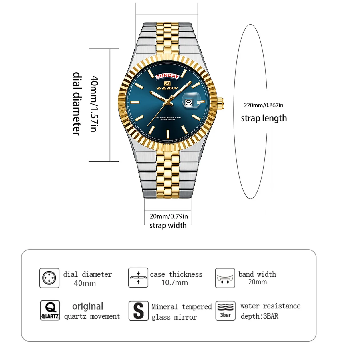 ساعة رجالية من الفولاذ المقاوم للصدأ باللون الأسود ساعة إبداعية للأعمال بتقويم حركة كوارتز 3Bar مقاومة للماء للأسبوع ساعات رجالية للزوجين #4