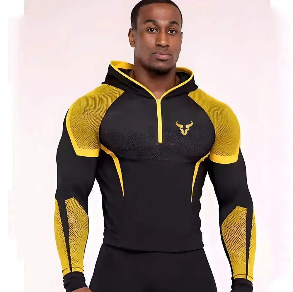 T-shirt à capuche pour homme, T-shirt de sport pour homme, T-shirt de compression pour la course à pied, haut de fitness, T-shirt à séchage rapide, T-shirt de musculation, maillot de sport