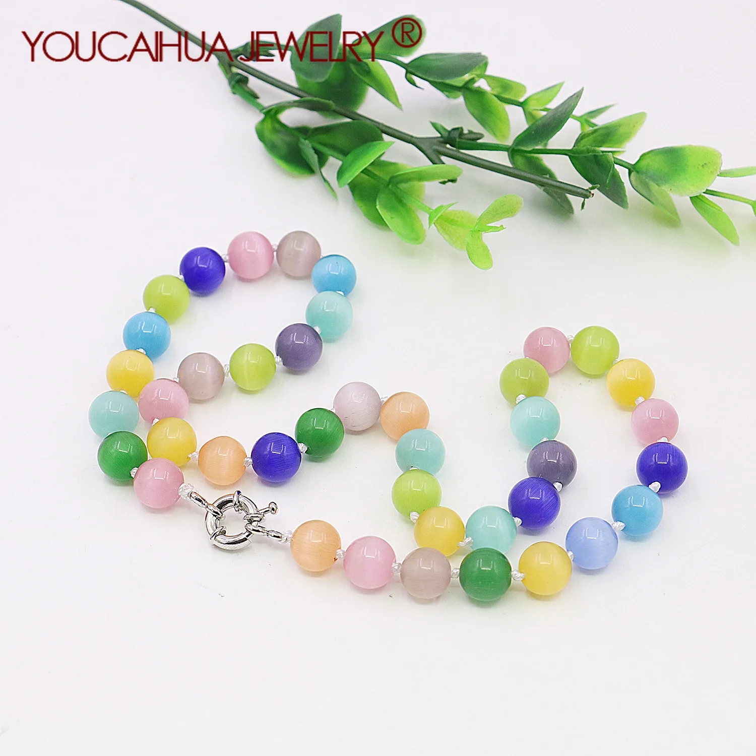 

6/8/10mm Natural Colorful Cat's Eye Opal Stone Round Bead Necklace/earring Set,Women's Jewelry Gems,Classic Button,Multiple Size